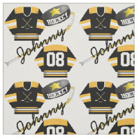 Hockey Player Jersey Puck and Stick Name Number Fabric