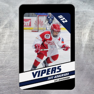 Hockey Player Keepsake On Vibrant Blue Black Magnet