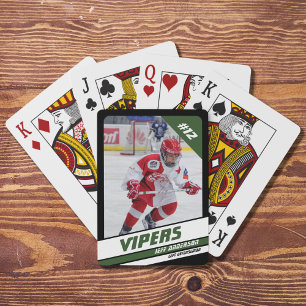 Hockey Player Keepsake On Vibrant Green Black Poker Cards