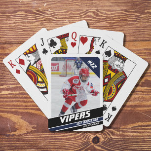 Hockey Player Keepsake On Vigorous Blue White Poker Cards