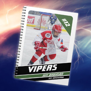 Hockey Player Keepsake On Vigorous Green White Notebook