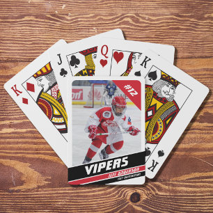 Hockey Player Keepsake On Vigorous Red White Poker Cards