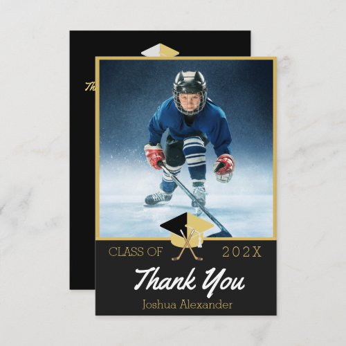 Hockey player Modern Photo graduation class of Thank You Card