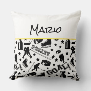Hockey Player NAME Puck Stick Goal Sports Fun Throw Pillow