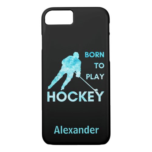 Hockey player phone case frozen blue born to play