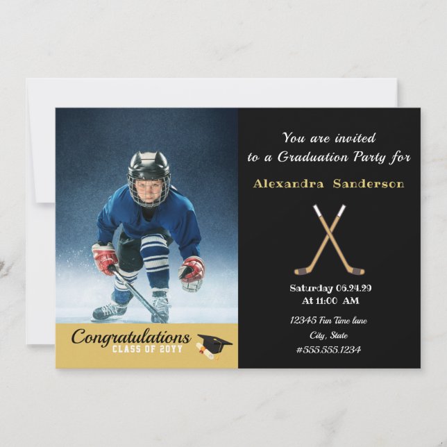 Hockey player Photo graduation class of 2022 Invitation (Front)
