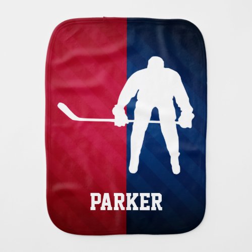 Hockey Player Red White and Blue Baby Burp Cloth