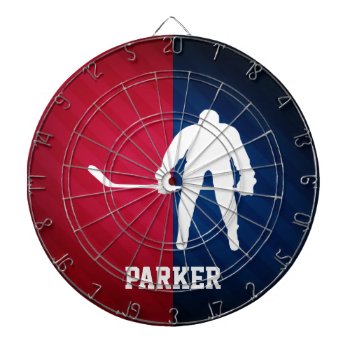 Hockey Player; Red  White  And Blue Dartboard With Darts by Birthday_Party_House at Zazzle