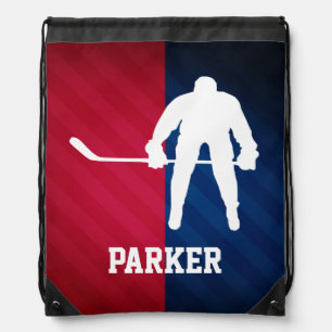 Hockey Player; Red, White, and Blue Drawstring Bag