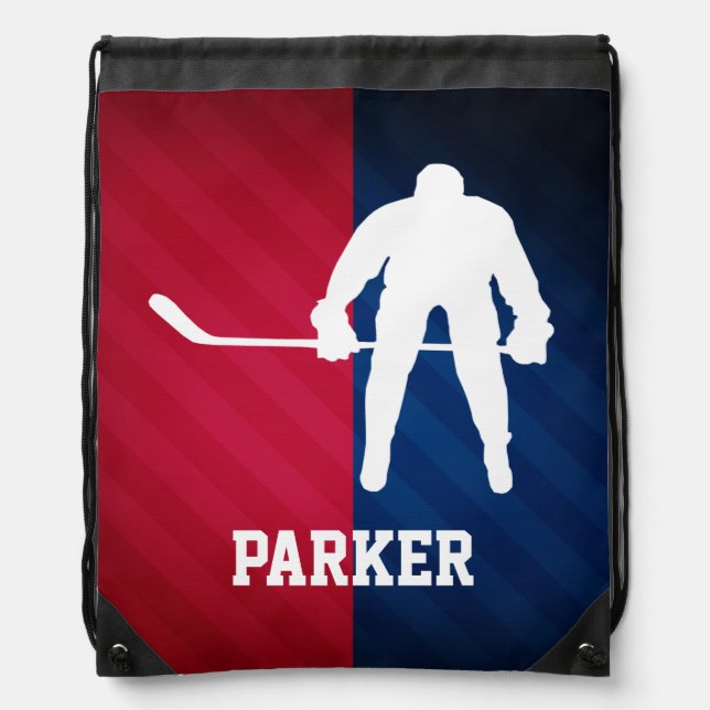 Hockey Player; Red, White, and Blue Drawstring Bag (Front)