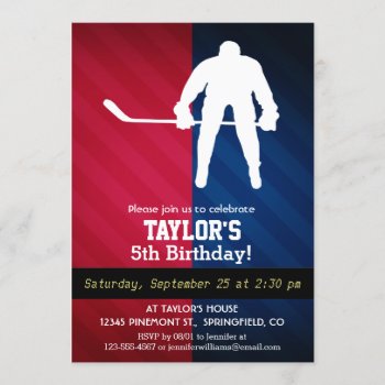 Hockey Player; Red  White  And Blue Invitation by Birthday_Party_House at Zazzle