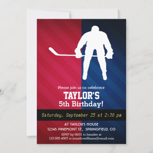 Hockey Player Red White and Blue Invitation