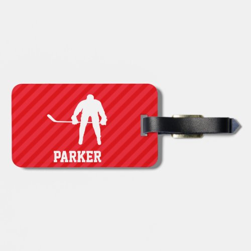 Hockey Player Scarlet Red Stripes Luggage Tag