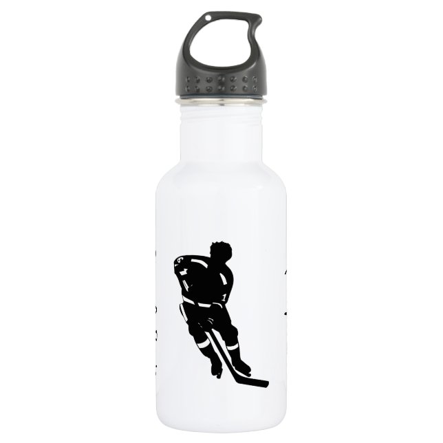 Hockey Player Sport Design Stainless Steel Water Bottle (Front)