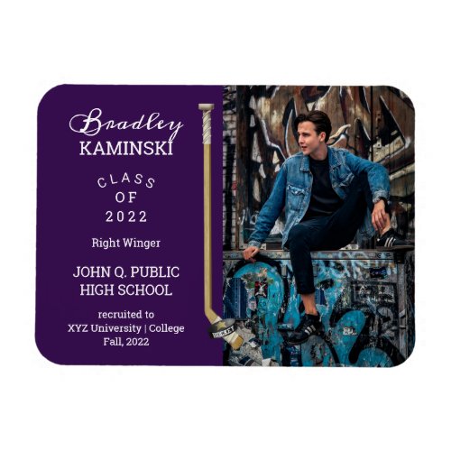 Hockey Player Sports Graduation Photo Announcement Magnet