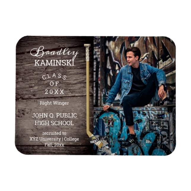 Hockey Player Sports Graduation Photo Announcement Magnet (Horizontal)