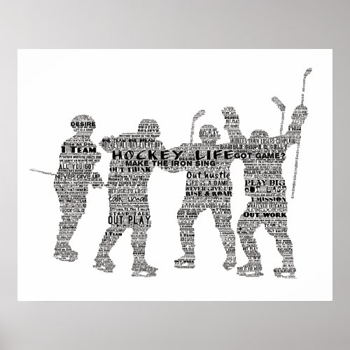Hockey Player team coach Motivational Word Art Pos Poster