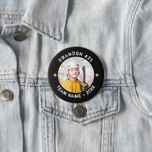 Hockey Player Team Photo Your Color Personalized Button