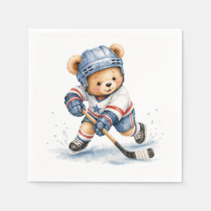 Hockey Player Teddy Bear Baby Shower Birthday Boy Napkins