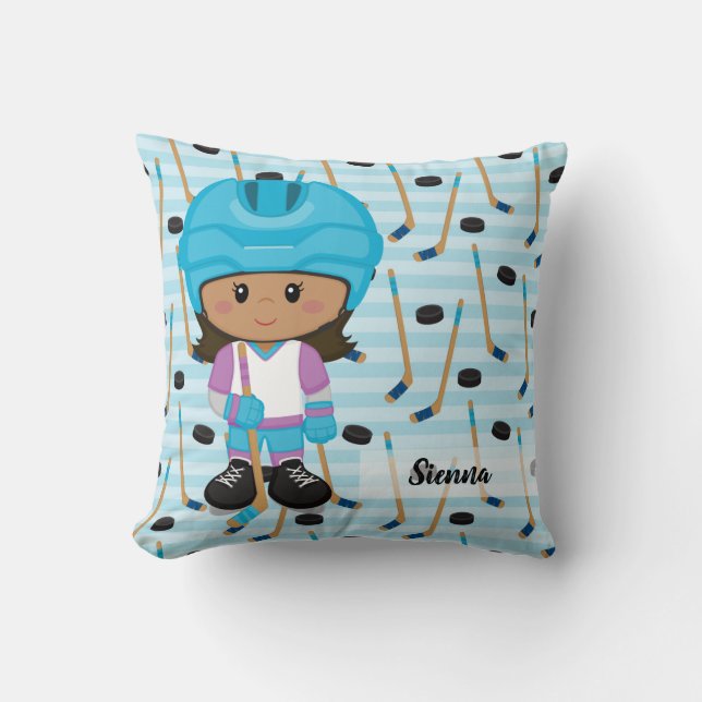 Hockey player throw pillow (Front)