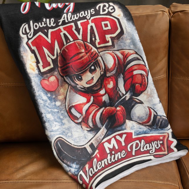 Hockey Player Valentine Ice Hockey's Biggest Fan Fleece Blanket (Creator Uploaded)