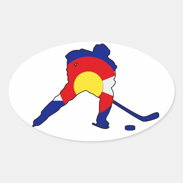 Hockey Player With Colorado Pride Oval Sticker (Front)