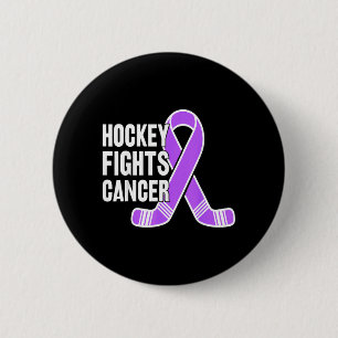 Hockey Players Fight Purple Ribbon Support Cancer Button