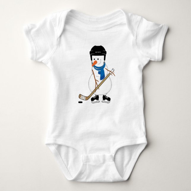 Hockey Playing Snowman Infant Baby Bodysuit (Front)