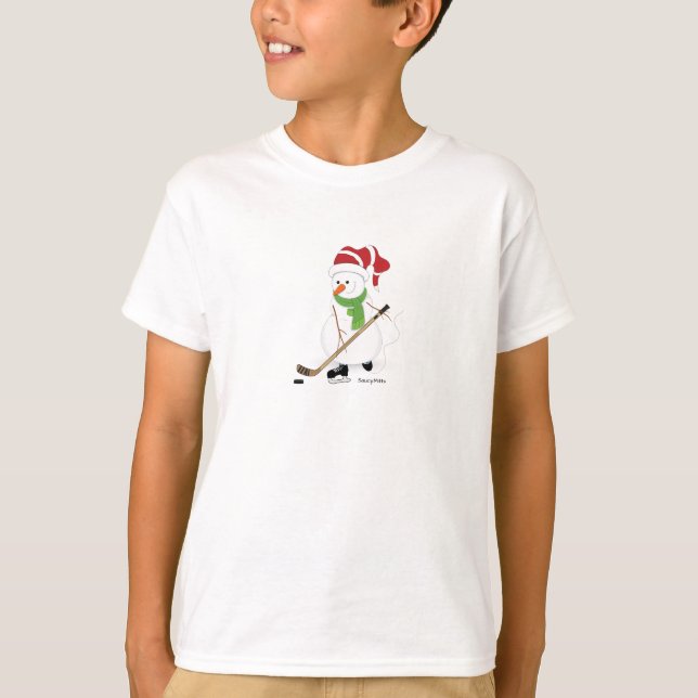 Hockey Playing Snowman T-Shirt (Front)
