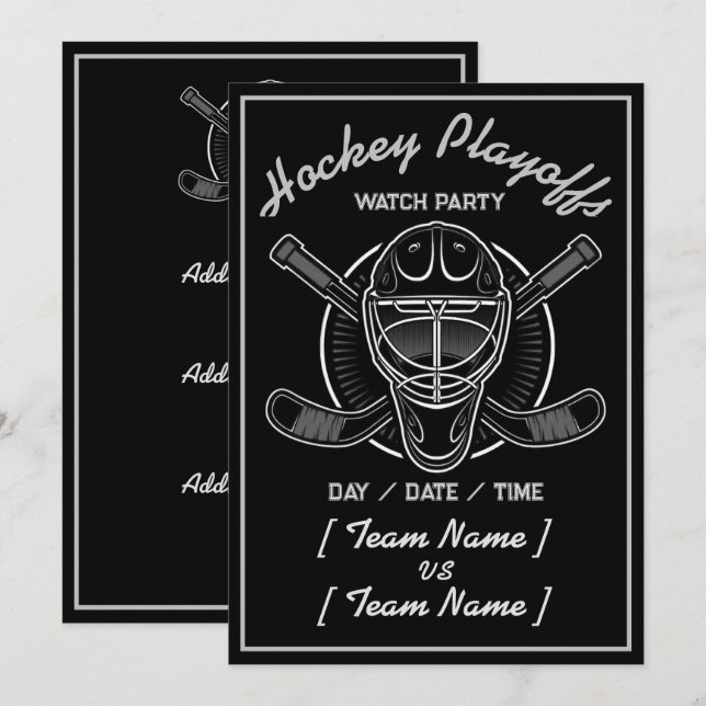 Hockey Playoffs Black And White Invitation (Front/Back)