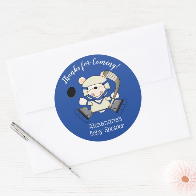 Hockey Polar Bear Baby Shower Favor Stickers (Envelope)