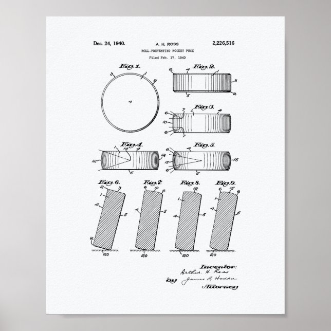 Hockey Puck 1940 Patent Art - White Paper Poster (Front)