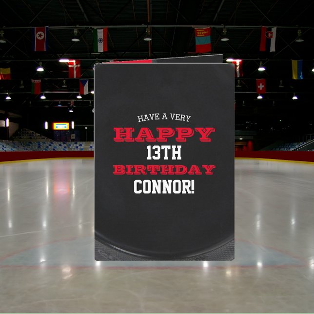 Hockey Puck Add Your Name and Year Birthday Card (Creator Uploaded)