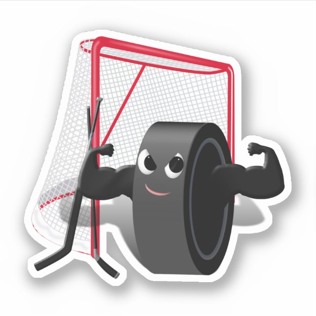 Hockey Puck and Goal Net Sports Sticker (Front)