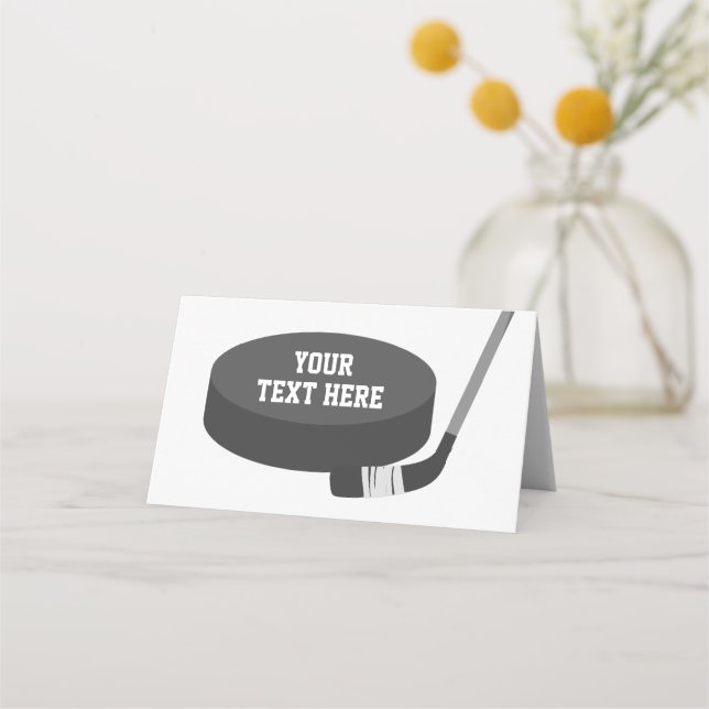 Hockey Puck and Stick Place Tent Cards (Front)
