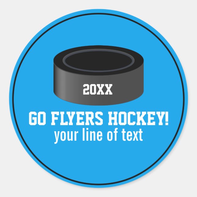 Hockey Puck Custom Team Name, Year, Your Text Classic Round Sticker (Front)