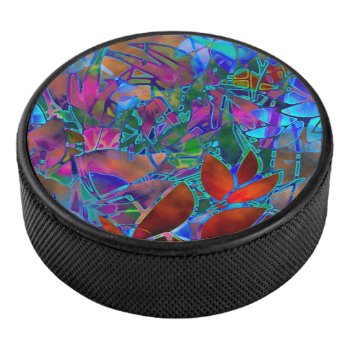 Hockey Puck Floral Abstract Stained Glass by Medusa81 at Zazzle