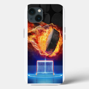 Hockey Puck in Flames iPhone 13 Case