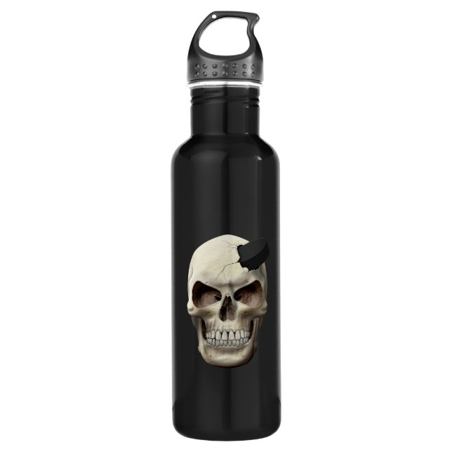 Hockey Puck in Skull Stainless Steel Water Bottle (Front)