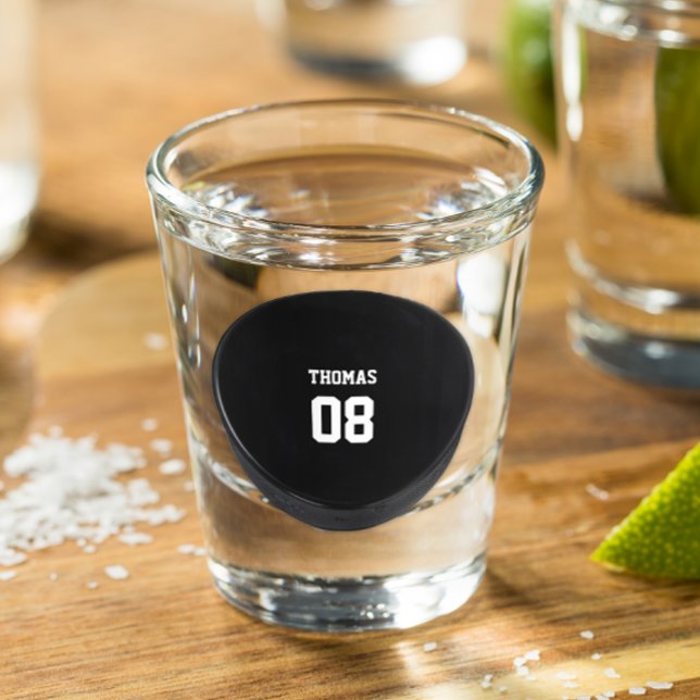 Hockey Puck Name and Number Personalized Shot Glass (Creator Uploaded)