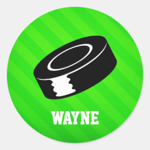 Hockey Puck; Neon Green Stripes Classic Round Sticker