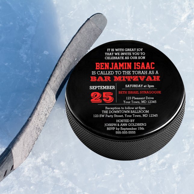 Hockey Puck Round Bar Mitzvah Invitation (Creator Uploaded)