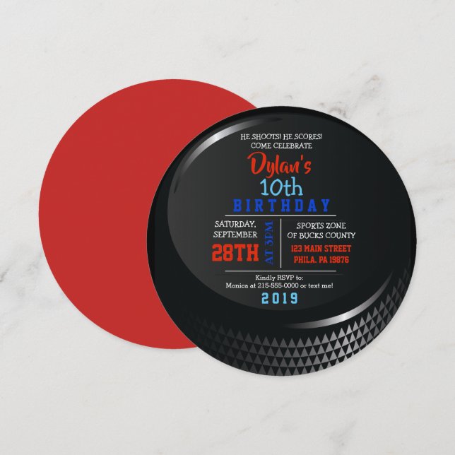 HOCKEY PUCK ROUND Birthday Party Invitation (Front/Back)