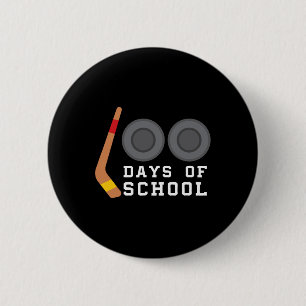 Hockey Puck Stick 100 Days Of School Teacher Boy Button