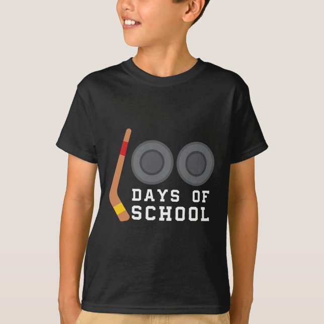 Hockey Puck Stick 100 Days Of School Teacher Boy  T-Shirt (Front)