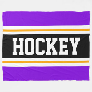 HOCKEY Purple Black White Orange Racing Stripes Fleece Blanket