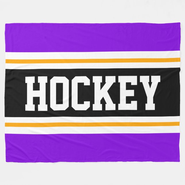 HOCKEY Purple Black White Orange Racing Stripes Fleece Blanket (Front (Horizontal))