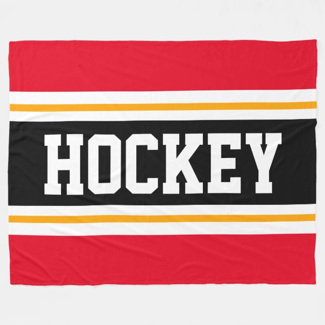 HOCKEY Red Black White Orange Racing Stripes Fleece Blanket (Front (Horizontal))