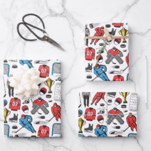Hockey Referee Players Ice Skating Rink Pattern Wrapping Paper Sheets