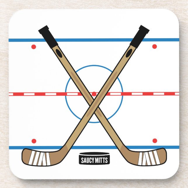 Hockey Rink Center Ice Hockey Sticks (set of 6) Beverage Coaster (Front)